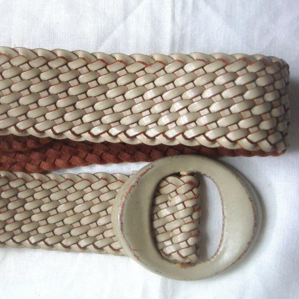 Vintage Italian Woven Leather Chunky Eye Buckle Belt